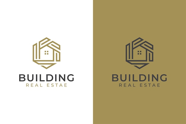 Diseño de logotipo de bienes raíces de construcción de edificios modernos con diseño de icono de símbolo hexagonal simple para logotipo de arquitectura