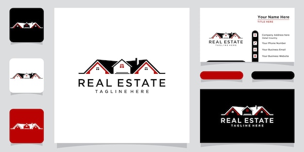 Diseño de logotipo de bienes raíces de edificio moderno creativo con diseño de tarjeta de visita Vector Premium