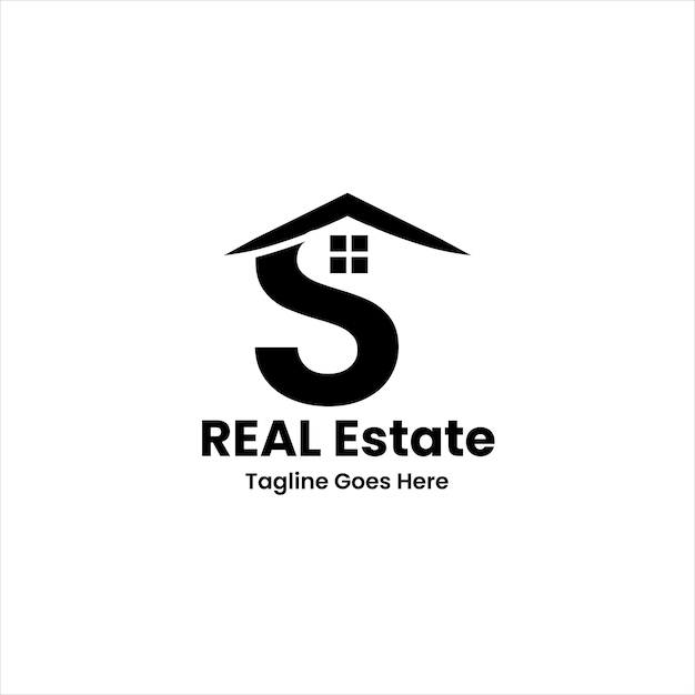 Diseño de logotipo de bienes raíces con letra S vectorial