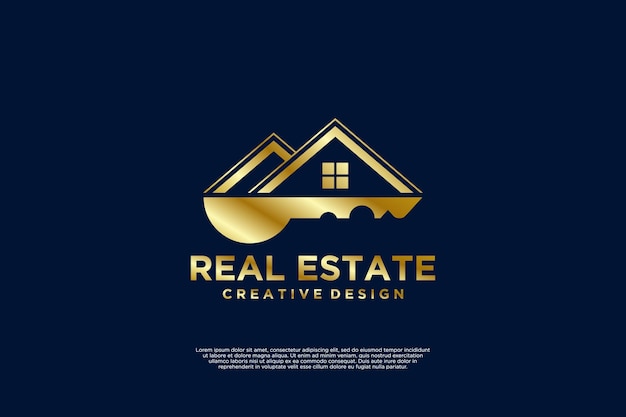 Diseño del logotipo de bienes raíces de lujo Clave con combinación de casas
