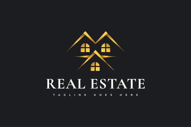 Diseño de logotipo de bienes raíces de oro de lujo. Diseño de Logo de Construcción, Arquitectura o Edificio