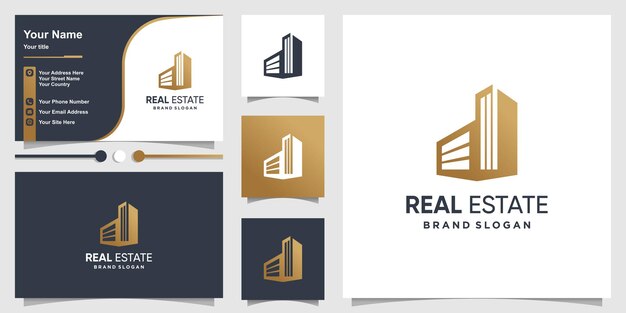 Diseño de logotipo de bienes raíces y tarjeta de negocios con concepto simple creativo Vector Premium