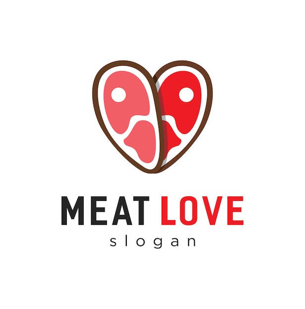 Diseño de logotipo de bistec de carne fresca en forma de corazón ilustración de vector de amor de carne