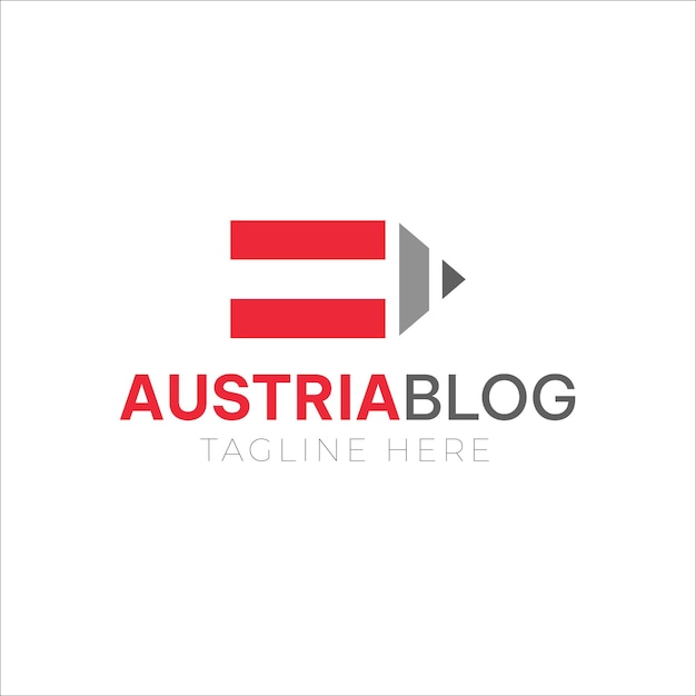 Diseño del logotipo del blog de Austria combinación de bandera y bolígrafo para escritores o contadores de historias