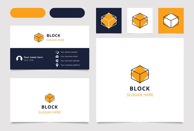 Diseño de logotipo en bloque con libro de marca de eslogan editable y