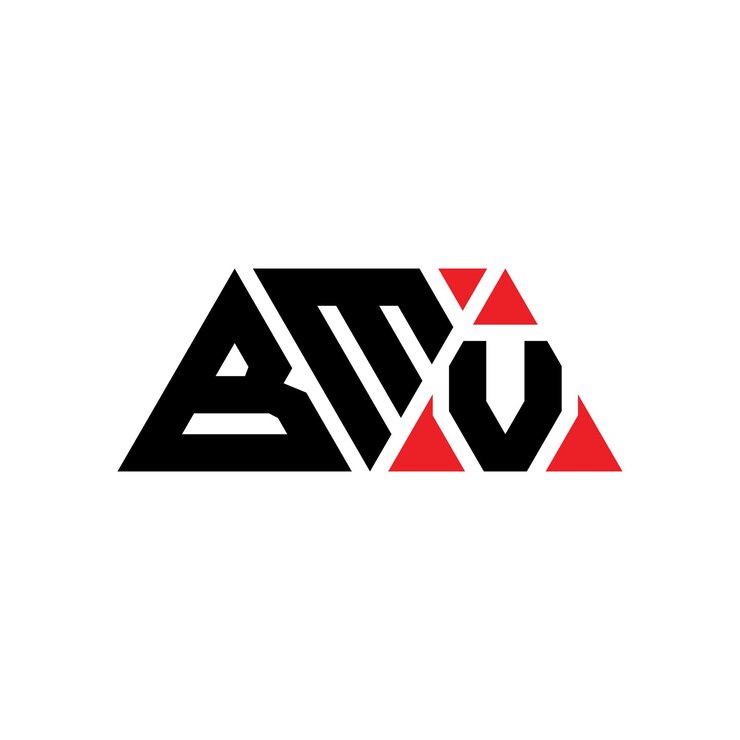 Vector diseño del logotipo de bmv con letras triangulares con forma de triángulo diseño del monograma del logotipo del triángulo de bmv modelo del logotipo vectorial del triángulos de bmv de color rojo logotipo triangular de bmv simple elegante y lujoso