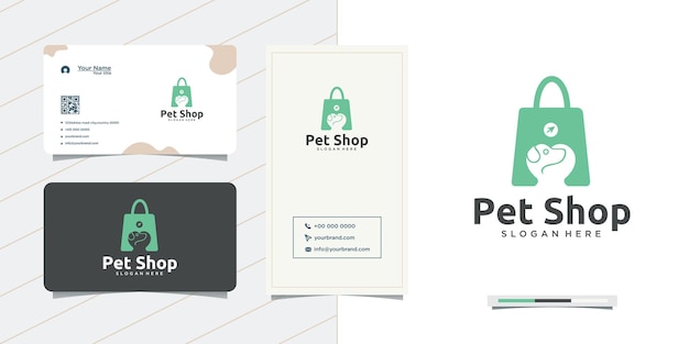 Vector diseño de logotipo de bolsa de cabeza de perro y tarjeta de visita.