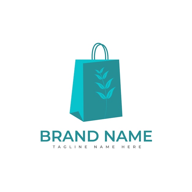 Diseño de logotipo de bolsa de compras de hoja