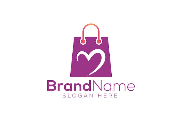 Diseño de logotipo de bolsa de compras de moda y minimalista y vector de amor