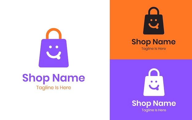 diseño de logotipo de bolsa de compras de sonrisa