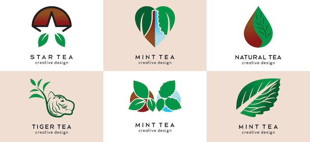 Diseño de logotipo de bolsita de té y té de menta en concepto creativo