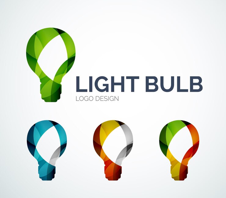 Vector diseño de logotipo de bombilla hecho de piezas de color.