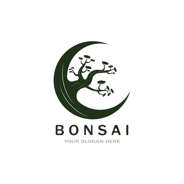 Diseño de logotipo de bonsái Diseño de logotipo de silueta de árbol de mini planta pequeña japonesa