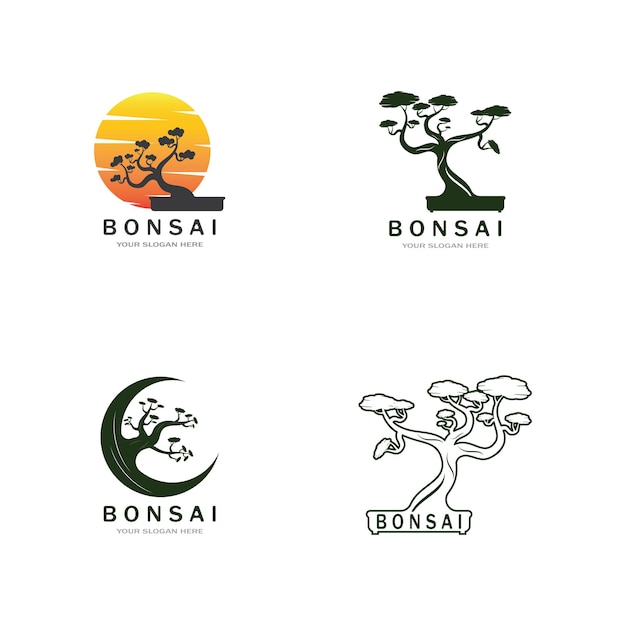 Diseño de logotipo de bonsái Diseño de logotipo de silueta de árbol de mini planta pequeña japonesa