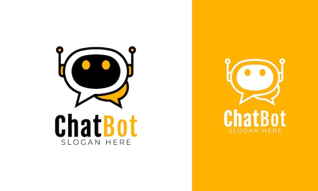 Diseño del logotipo del bot de chat Símbolo de robot virtual con concepto de mensaje