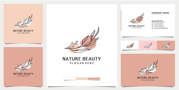 Diseño de logotipo botánico floral de naturaleza con plantilla de tarjeta de visita