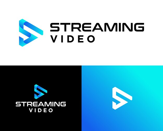 Diseño del logotipo del botón de transmisión de video en monograma de la letra S