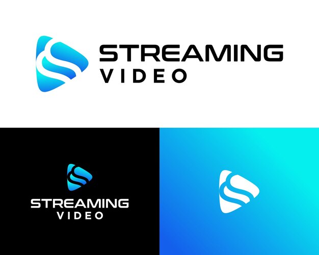 Diseño del logotipo del botón de transmisión de video en monograma de la letra S