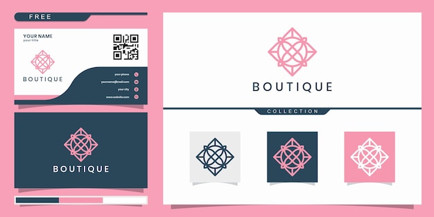 Diseño de logotipo boutique, con concepto de línea. diseño de logotipo y tarjeta de visita