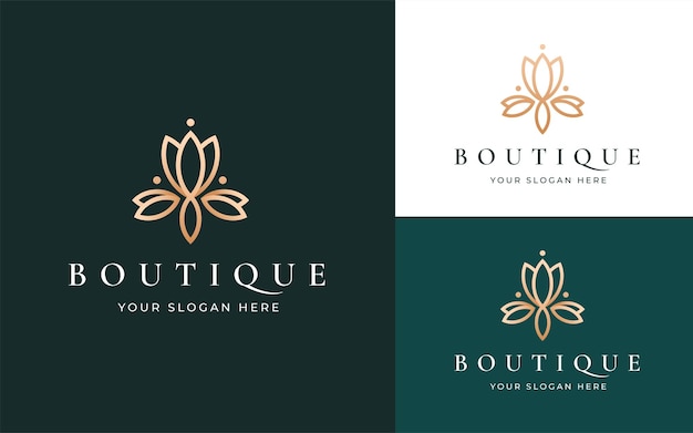 Diseño de logotipo de boutique de flor de loto lineal mínimo de lujo