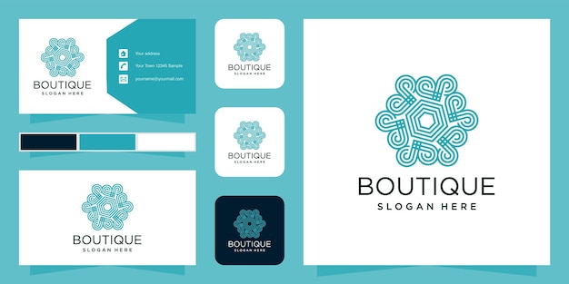 Vector diseño de logotipo boutique y tarjeta de visita