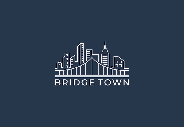 diseño de logotipo de bridge town en estilo de línea mono