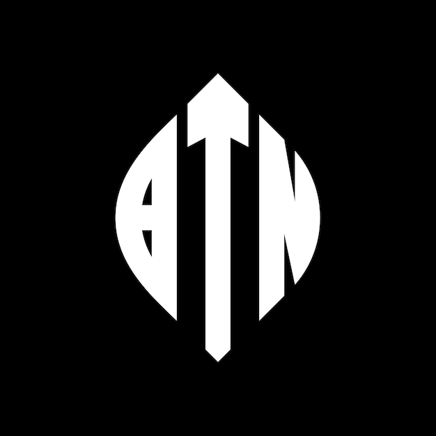 El diseño del logotipo de BTN con letras en círculo y forma de elipse BTN con letras en elipse con estilo tipográfico Las tres iniciales forman un logotipo de círculo BTN Emblema de círculo Monograma Abstracto Carta Marca Vector