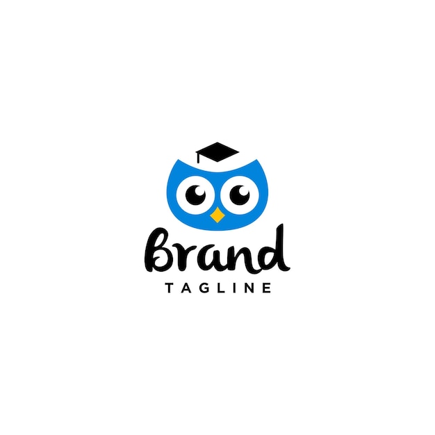 Diseño de logotipo de búho lindo azul. Linda plantilla de logotipo de búho con sombreros de graduación.