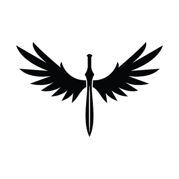 El diseño del logotipo del caballero de la espada negra medieval con alas de águila