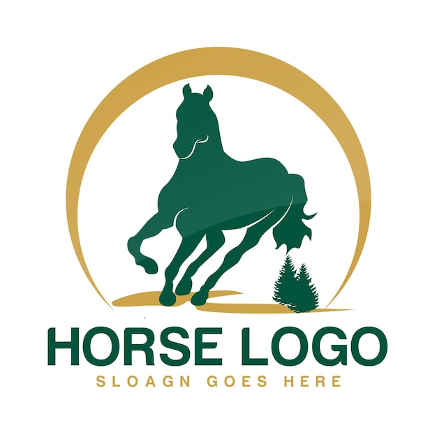 Diseño del logotipo del caballo con el icono del semental vectorial que corre