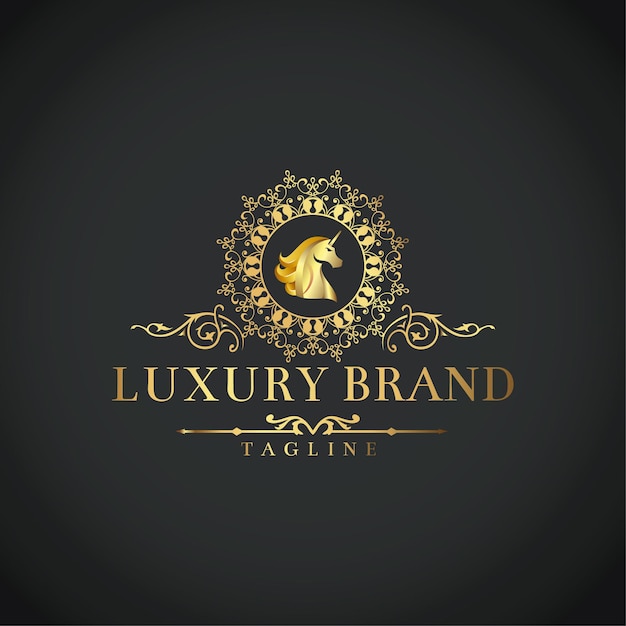 Diseño de logotipo de caballo real de lujo Vector Premium