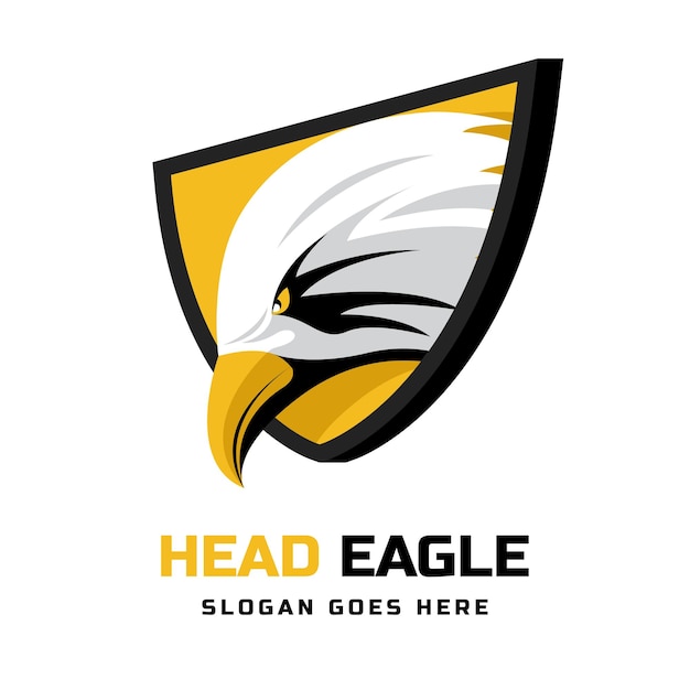 Diseño de logotipo de cabeza de águila con ilustración de vector de escudo