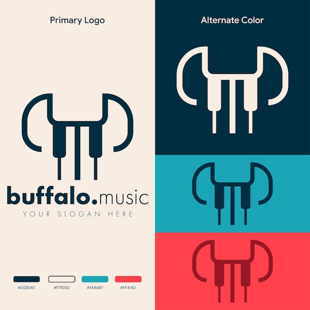 Diseño de logotipo de cabeza de búfalo de piano minimalista simple