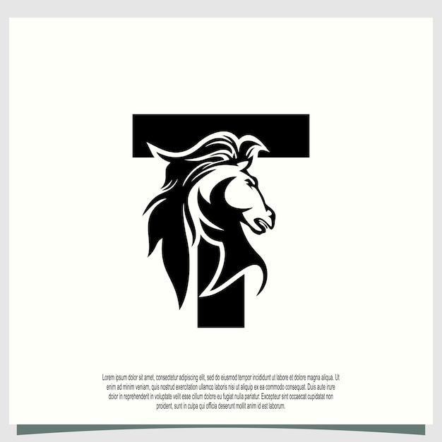 Diseño de logotipo de cabeza de caballo con letra inicial t concepto moderno