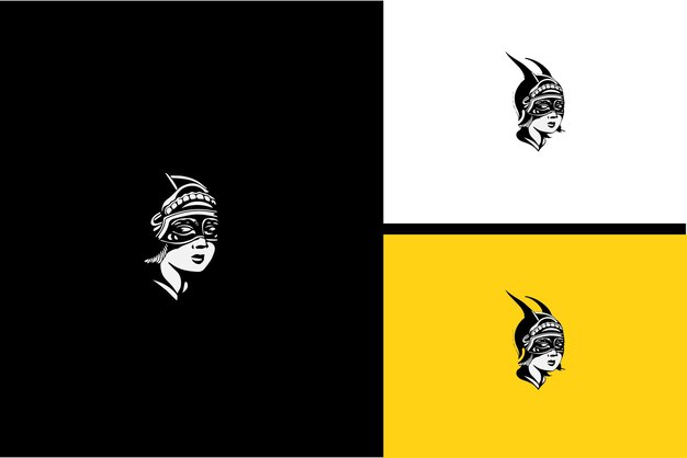 Diseño de logotipo de cabeza cráneo mujeres vector blanco y negro