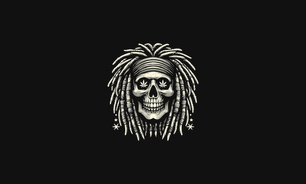 diseño de logotipo de cabeza de cráneo con pelo rasta vector