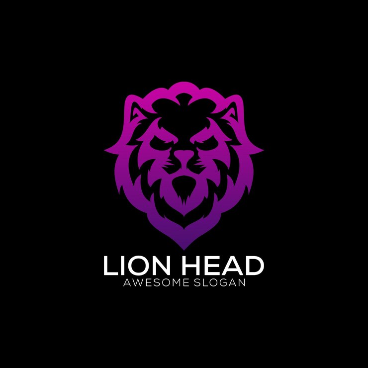 Vector diseño del logotipo de la cabeza de león arte de líneas de gradiente
