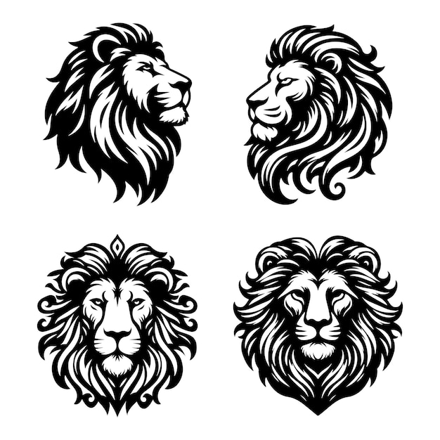 Diseño del logotipo de la cabeza del león Siluetas de un león pardo en varias posturas diseño del logotipo