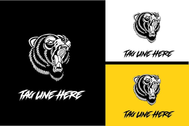 Diseño de logotipo de cabeza oso vector blanco y negro