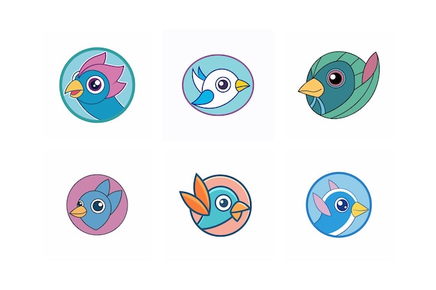 Diseño del logotipo de la cabeza del pájaro ababil etiquetado primitivo bajo medio extremo ilustración vectorial kawaii