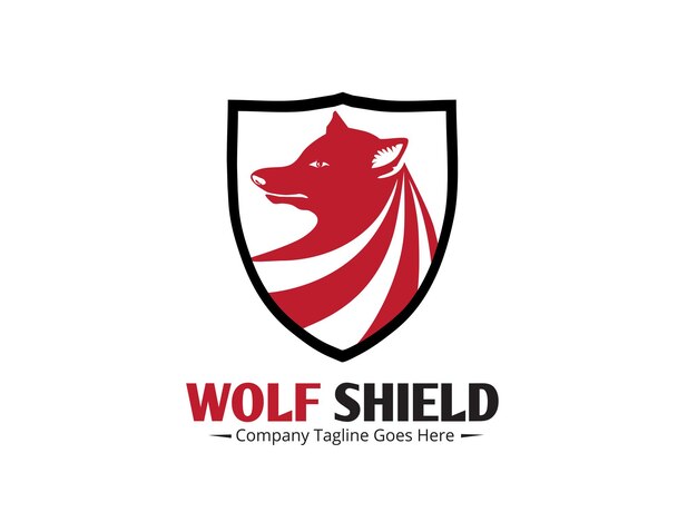 Diseño de logotipo de cabeza salvaje de animal de escudo de lobo