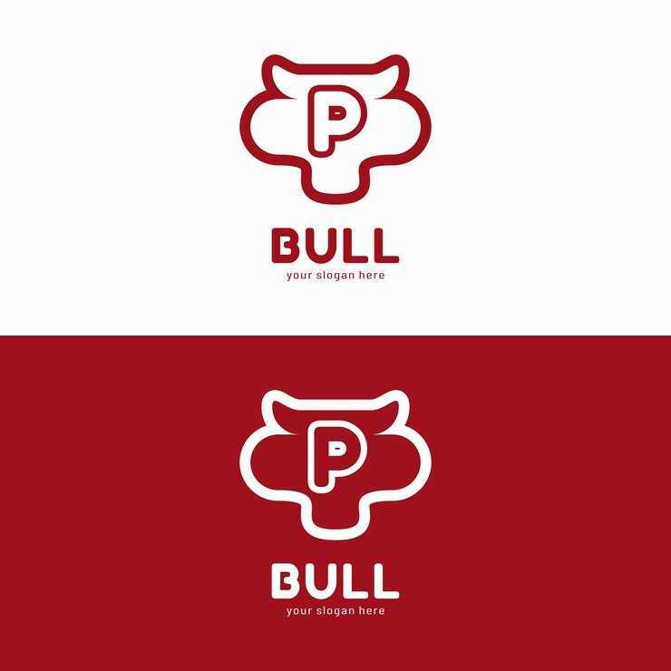 Vector diseño de logotipo de cabeza de toro con letra p