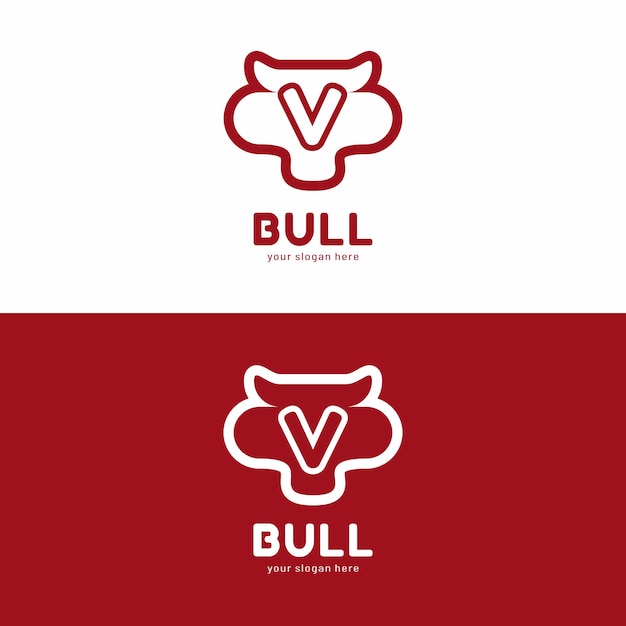 Diseño de logotipo de cabeza de toro con letra v