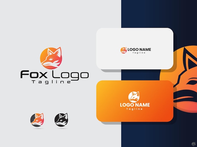 Un diseño de logotipo de cabeza de zorro con forma de círculo y color de gradiente en una plantilla de presentación