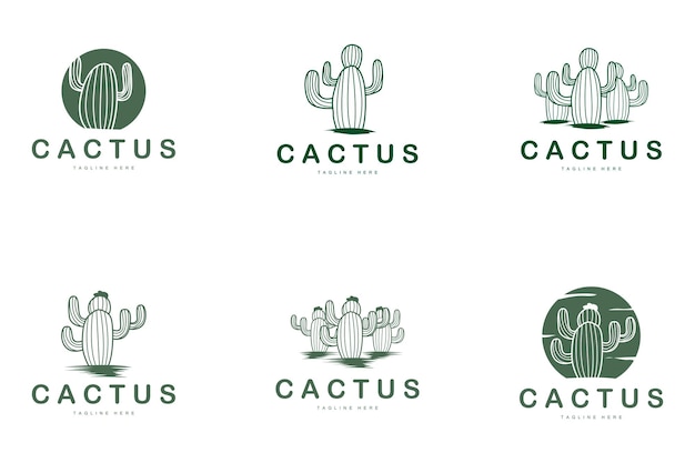 Diseño de logotipo de cactus verde con símbolo de planta del desierto Ilustración de icono vectorial Colección de conjuntos de plantillas