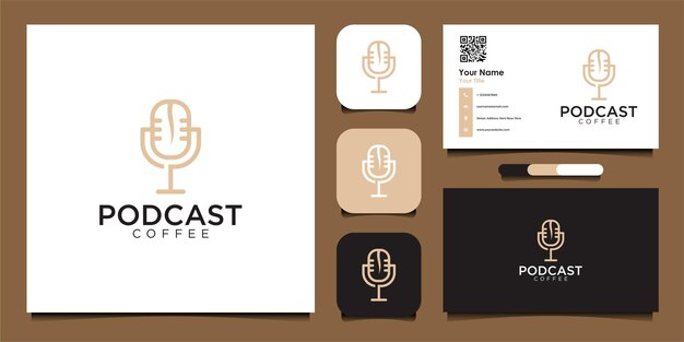 diseño de logotipo de café podcast y tarjeta de visita vector premium