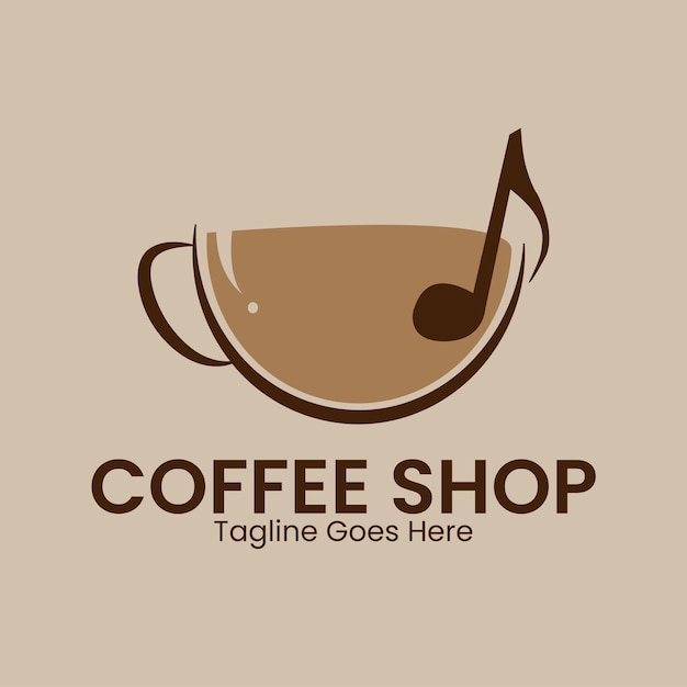 Diseño de logotipo de cafetería único aislado con icono de música