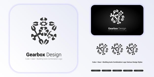 diseño del logotipo de la caja de cambios una combinación de cubo de engranajes y herramientas de construcción