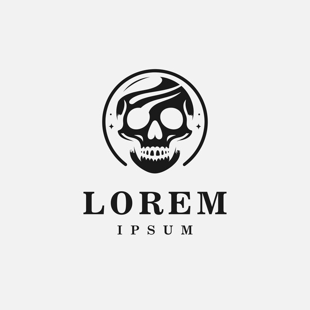 Diseño del logotipo de la calavera en estilo feroz monocromático en blanco y negro
