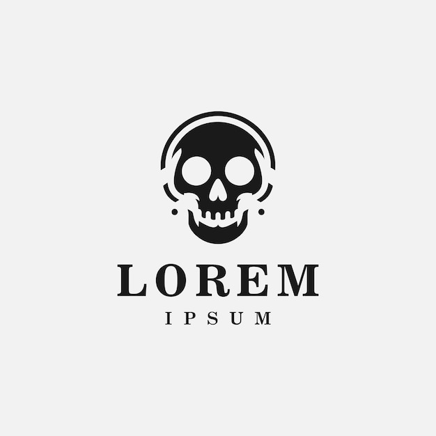 Diseño del logotipo de la calavera en estilo feroz monocromático en blanco y negro